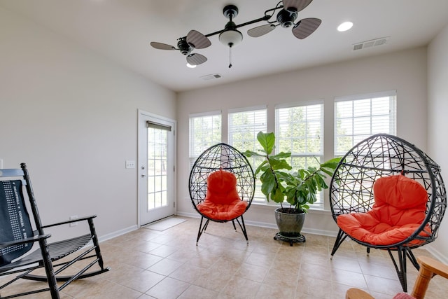 309 Patriotic Way, Mount Juliet, TN 37122 - sitting room featuring a ceiling fan, plenty of natural light, and light tile patterned floors