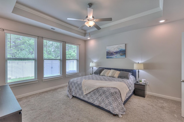 1655 Burrows Ave, Murfreesboro, TN 37129 - bedroom featuring a raised ceiling, crown molding, carpet, recessed lighting, and ceiling fan