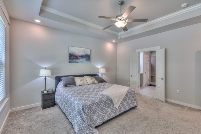 1655 Burrows Ave, Murfreesboro, TN 37129 - bedroom featuring crown molding, carpet floors, a tray ceiling, recessed lighting, and multiple windows