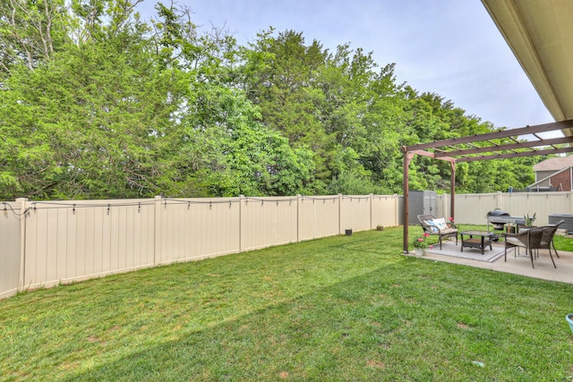1655 Burrows Ave, Murfreesboro, TN 37129 - fenced backyard featuring a pergola, a patio area, and a storage unit