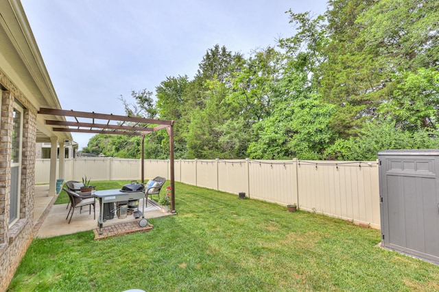 1655 Burrows Ave, Murfreesboro, TN 37129 - fenced backyard featuring a patio area, a pergola, and a storage shed