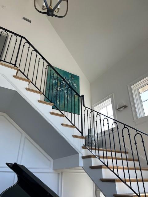 119 Winslow Rd, Franklin, TN 37064 - staircase with high vaulted ceiling
