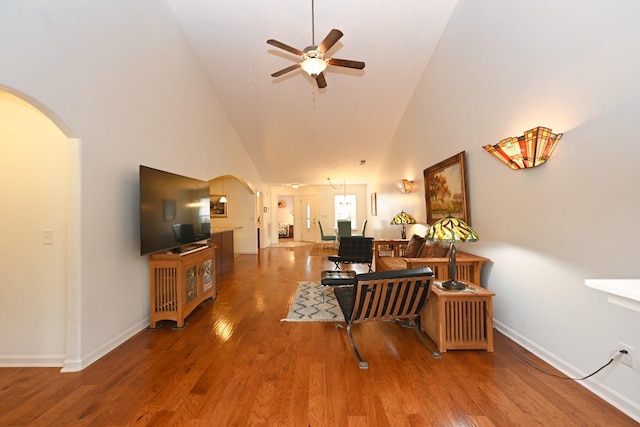 395 Devon Chase Hl Unit 3602, Gallatin, TN 37066 - office featuring arched walkways, high vaulted ceiling, a ceiling fan, and wood finished floors