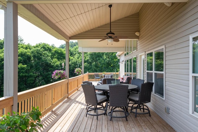 1250 Ed Seay Gregory Ln, Hartsville, TN 37074 - wooden terrace featuring a ceiling fan and outdoor dining space