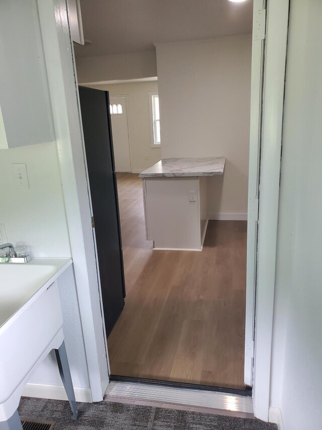 1171 5th St, Jellico, TN 37762 - kitchen featuring light wood finished floors, freestanding refrigerator, and light countertops