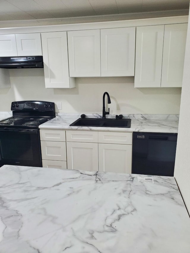 1171 5th St, Jellico, TN 37762 - kitchen with black appliances, exhaust hood, white cabinets, and light stone countertops