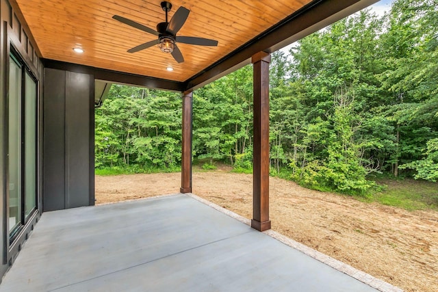4106 Asbury Rd, Manchester, TN 37355 - view of patio with a ceiling fan and a wooded view
