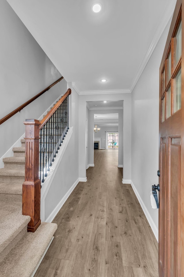 2342 N Tennessee Blvd Unit 603, Murfreesboro, TN 37130 - entrance foyer with wood finished floors, stairway, recessed lighting, ornamental molding, and a chandelier