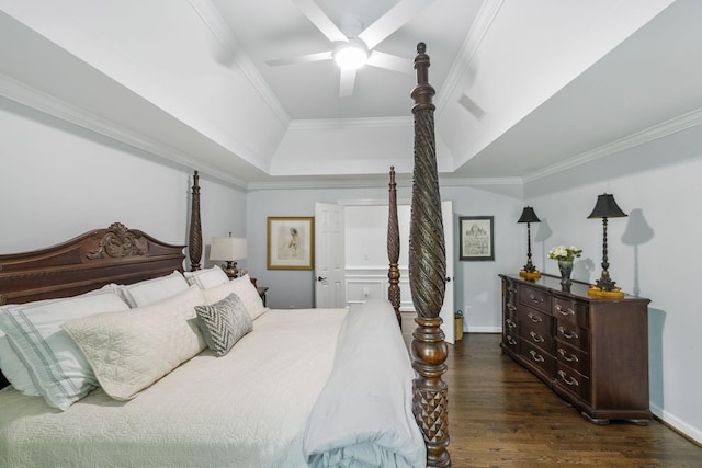 1060 Wilshire Way, Brentwood, TN 37027 - bedroom featuring a tray ceiling, wood finished floors, crown molding, and ceiling fan
