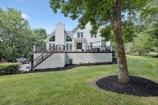 1060 Wilshire Way, Brentwood, TN 37027 - back of property with stairs, a chimney, a yard, and a wooden deck