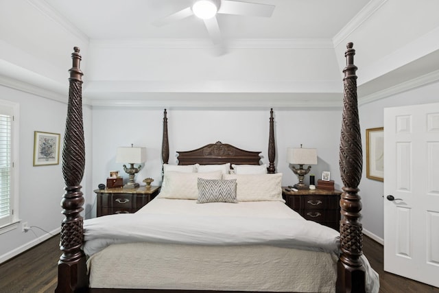 1060 Wilshire Way, Brentwood, TN 37027 - bedroom with dark wood-style flooring, ornamental molding, and ceiling fan