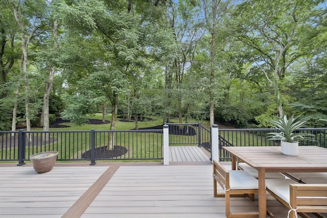 1060 Wilshire Way, Brentwood, TN 37027 - wooden deck with a yard, outdoor dining space, and view of scattered trees
