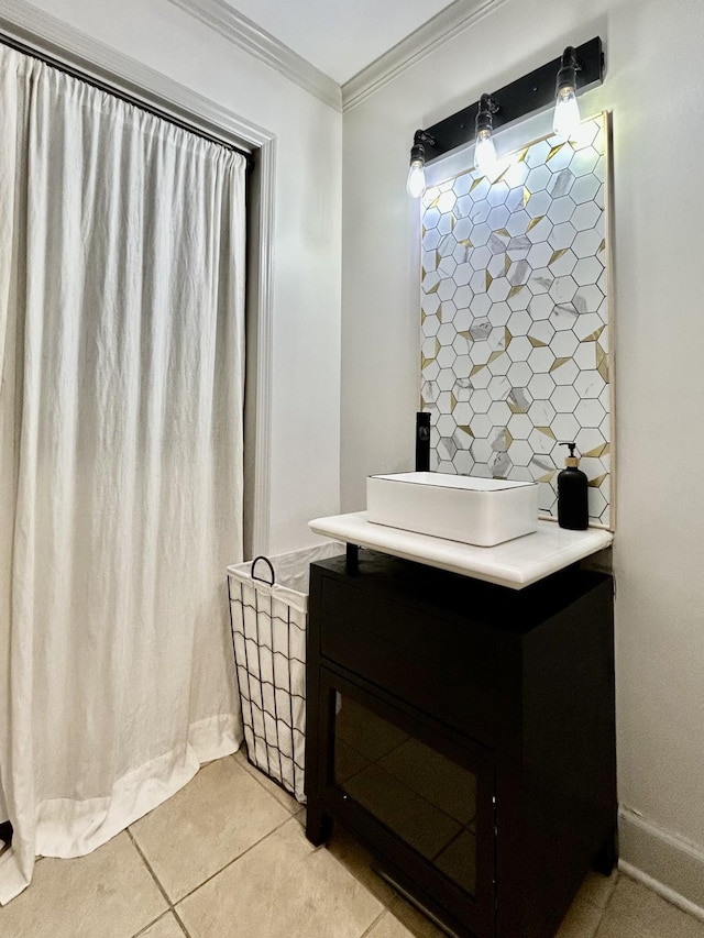 1307 Tomahawk Trce, Murfreesboro, TN 37129 - bathroom with crown molding, vanity, and tile patterned flooring