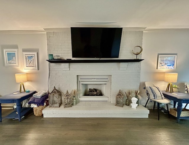 1307 Tomahawk Trce, Murfreesboro, TN 37129 - detailed view of crown molding, wood finished floors, and a fireplace