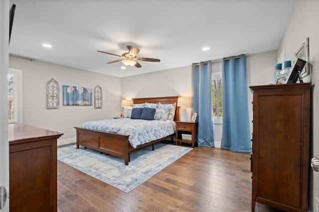 2913 New Hope Rd, Hendersonville, TN 37075 - bedroom with multiple windows, dark wood-style floors, recessed lighting, and a ceiling fan