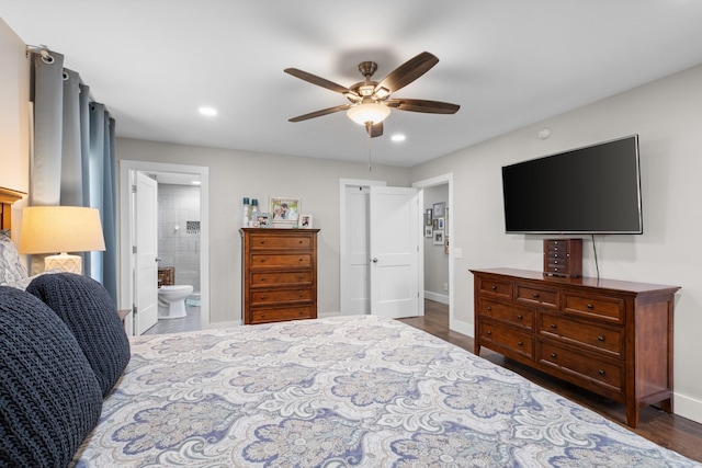 2913 New Hope Rd, Hendersonville, TN 37075 - bedroom with recessed lighting, dark wood-style flooring, ensuite bath, and ceiling fan