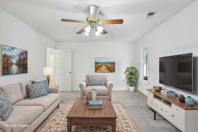 1438 Brighton Cir, Old Hickory, TN 37138 - living room featuring light colored carpet and ceiling fan