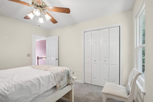 1438 Brighton Cir, Old Hickory, TN 37138 - bedroom featuring light carpet, a closet, and ceiling fan