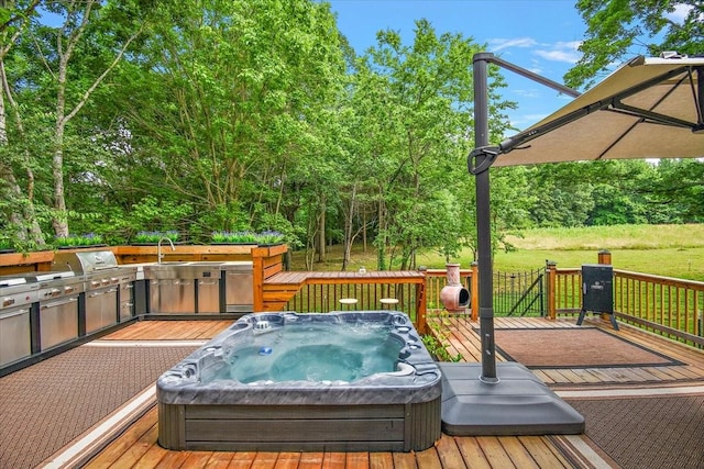 145 W Hollis Chapel Rd, Portland, TN 37148 - deck featuring an outdoor hot tub and exterior kitchen