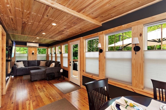 145 W Hollis Chapel Rd, Portland, TN 37148 - sunroom with wooden ceiling, a wall unit AC, hardwood / wood-style flooring, french doors, and recessed lighting