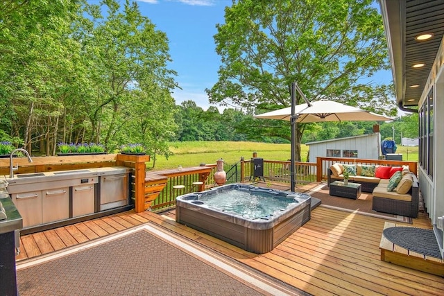 145 W Hollis Chapel Rd, Portland, TN 37148 - wooden terrace featuring a sink and an outdoor hangout area