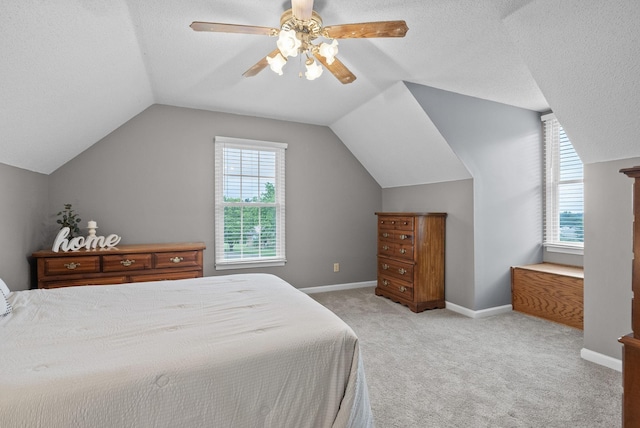 2430 Underwood Rd, Cunningham, TN 37052 - bedroom featuring light colored carpet, vaulted ceiling, a ceiling fan, and a textured ceiling