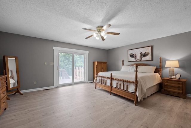 2430 Underwood Rd, Cunningham, TN 37052 - bedroom featuring access to exterior, light wood-type flooring, a textured ceiling, and ceiling fan