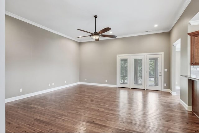 133 Tanasi Shr, Gallatin, TN 37066 - unfurnished living room featuring crown molding, a ceiling fan, recessed lighting, and wood finished floors