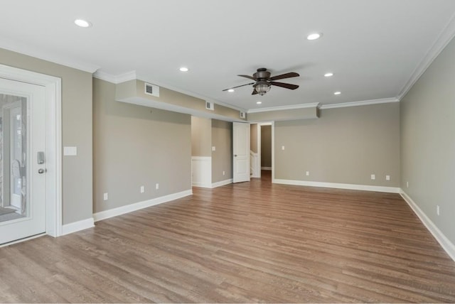 133 Tanasi Shr, Gallatin, TN 37066 - unfurnished room featuring ornamental molding, recessed lighting, light wood-style floors, and ceiling fan