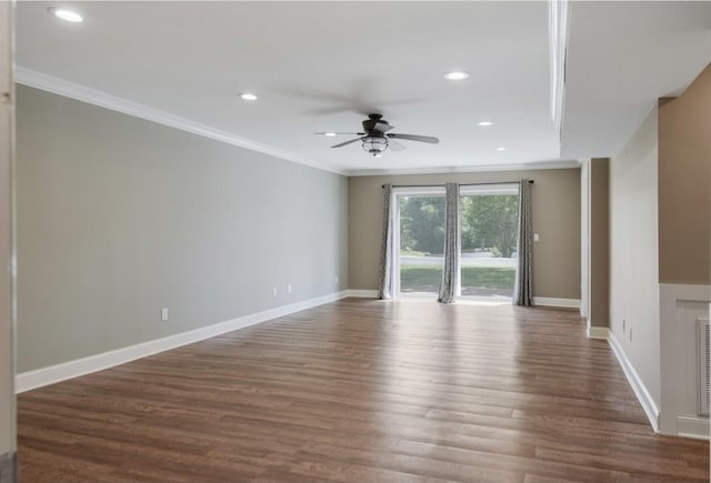 133 Tanasi Shr, Gallatin, TN 37066 - empty room featuring a ceiling fan, ornamental molding, dark wood-style floors, and recessed lighting