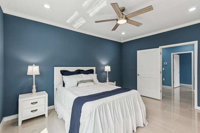 148 Quita Cir, Lebanon, TN 37087 - bedroom with ornamental molding, recessed lighting, and a ceiling fan