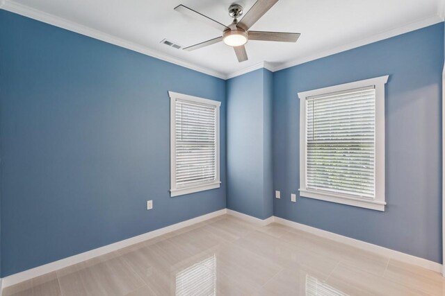 148 Quita Cir, Lebanon, TN 37087 - empty room with plenty of natural light, ceiling fan, ornamental molding, and tile patterned flooring