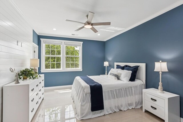148 Quita Cir, Lebanon, TN 37087 - bedroom with crown molding, a ceiling fan, recessed lighting, and light tile patterned flooring