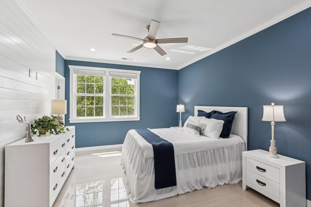 148 Quita Cir, Lebanon, TN 37087 - bedroom featuring ornamental molding, light tile patterned flooring, and a ceiling fan