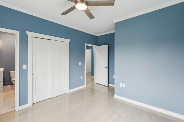 148 Quita Cir, Lebanon, TN 37087 - unfurnished bedroom with crown molding, a closet, and ceiling fan