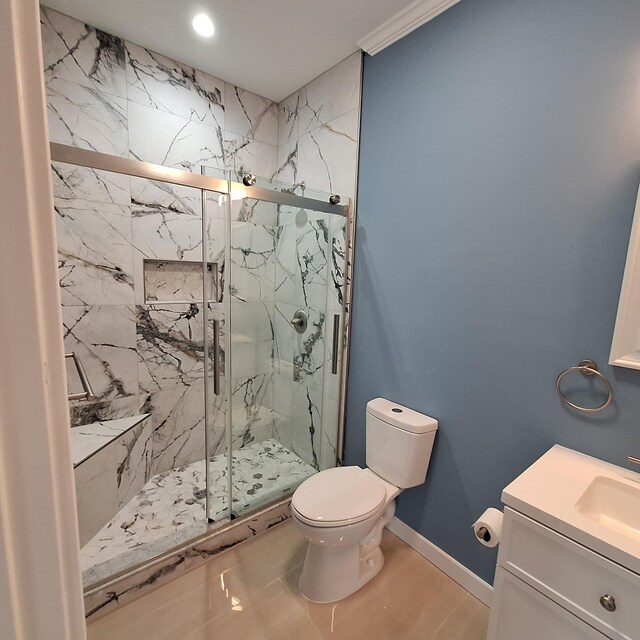 148 Quita Cir, Lebanon, TN 37087 - bathroom featuring vanity, a marble finish shower, and recessed lighting