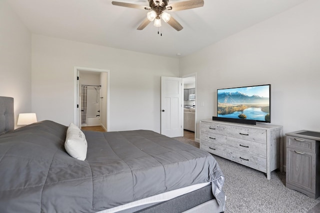 1202 Oak Grove Rd, Dickson, TN 37055 - bedroom with light colored carpet, ceiling fan, and ensuite bath