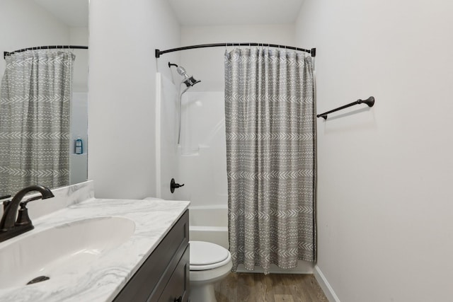 1202 Oak Grove Rd, Dickson, TN 37055 - bathroom featuring vanity, wood finished floors, and shower / bathtub combination with curtain