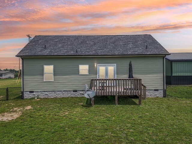1202 Oak Grove Rd, Dickson, TN 37055 - rear view of house featuring crawl space, a deck, and roof with shingles