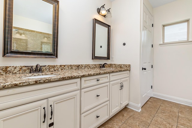 76 Molly Bright Ln, Franklin, TN 37064 - full bathroom with double vanity, tiled shower, and tile patterned flooring