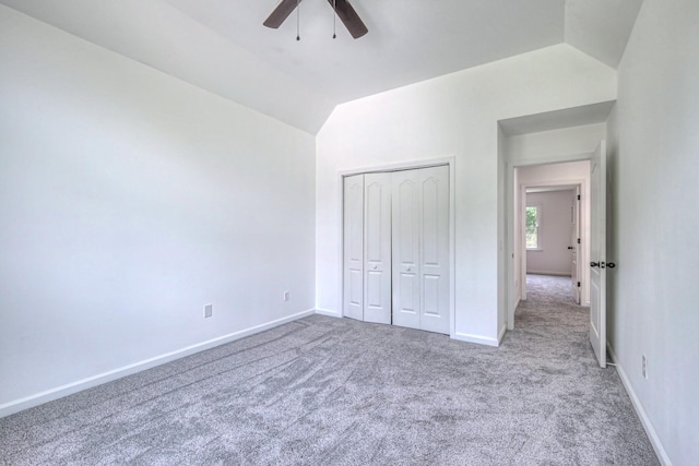 1202 Willow Brook Pass, Mount Juliet, TN 37122 - unfurnished bedroom with carpet floors, lofted ceiling, a closet, and a ceiling fan