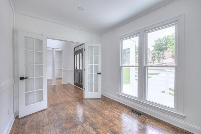 1202 Willow Brook Pass, Mount Juliet, TN 37122 - spare room with french doors, ornamental molding, decorative columns, and wood finished floors