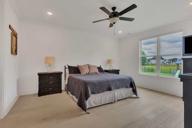 5509 Bridgemore Blvd, Murfreesboro, TN 37129 - bedroom with light wood-type flooring, ornamental molding, recessed lighting, and ceiling fan