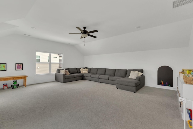5509 Bridgemore Blvd, Murfreesboro, TN 37129 - carpeted living area featuring lofted ceiling and ceiling fan