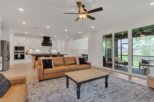 5509 Bridgemore Blvd, Murfreesboro, TN 37129 - living room with ceiling fan, light wood-type flooring, and recessed lighting