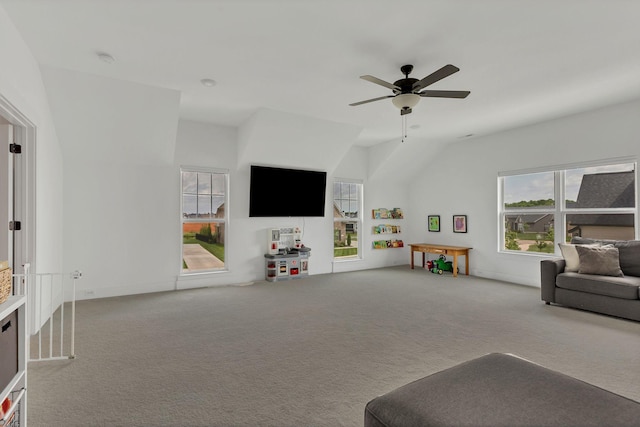 5509 Bridgemore Blvd, Murfreesboro, TN 37129 - game room featuring carpet, ceiling fan, and vaulted ceiling