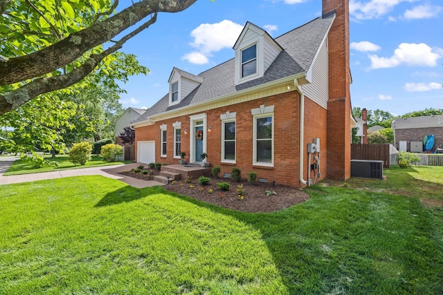 1183 Buckingham Cir, Franklin, TN 37064 - cape cod home with brick siding, an attached garage, a chimney, and a shingled roof