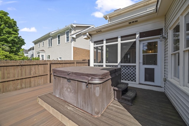 1183 Buckingham Cir, Franklin, TN 37064 - deck with a hot tub and a sunroom