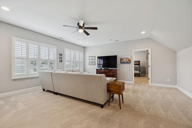1120 Pretender Way, Columbia, TN 38401 - living area with light carpet, ceiling fan, recessed lighting, and lofted ceiling