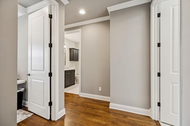 1120 Pretender Way, Columbia, TN 38401 - hallway with dark wood finished floors, ornamental molding, and recessed lighting